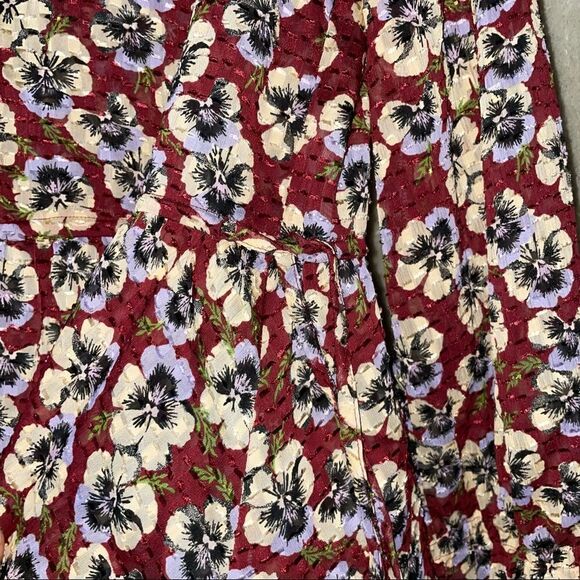 DRAWSTRING Ruffle-Hem Top in Viola Floral sz M - Picture 6 of 9